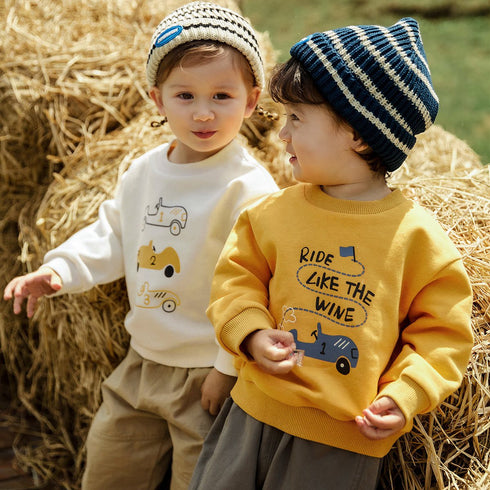 Simple jacket cartoon car letter round neck sweater children's clothes